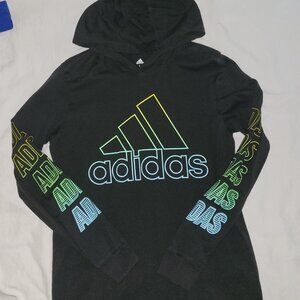 Nwot adidas boys black hooded long sleeve t shirt size boys large 14 16